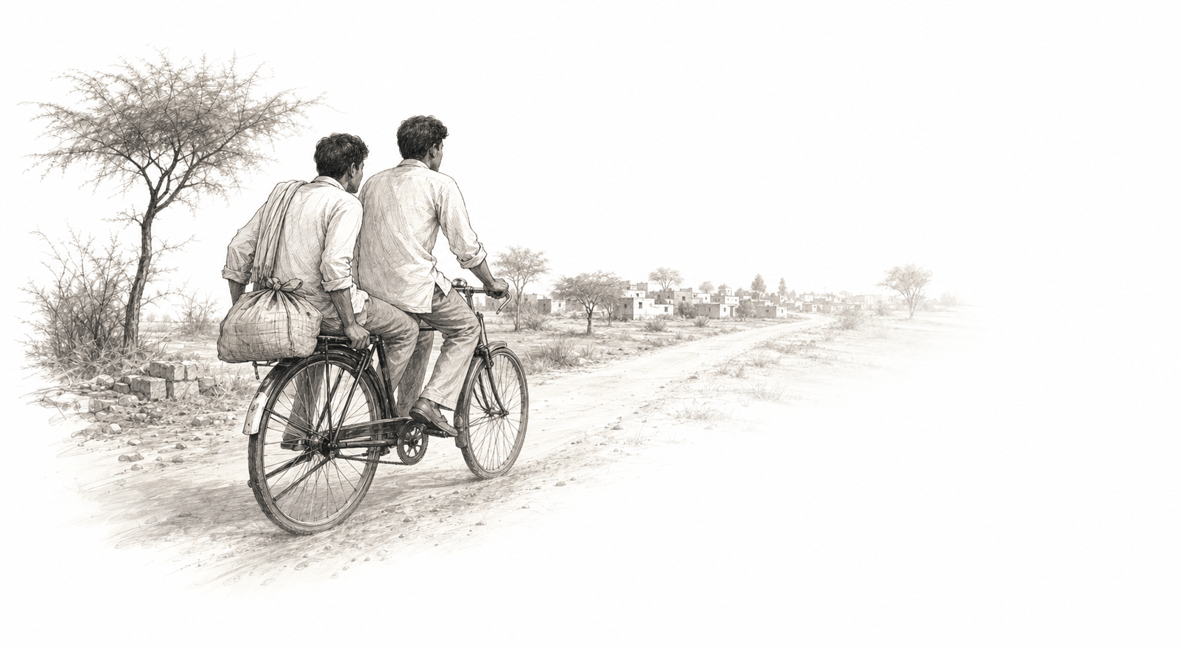 Ink drawing of the first bicycle journey that preceded Saloni Agencies
