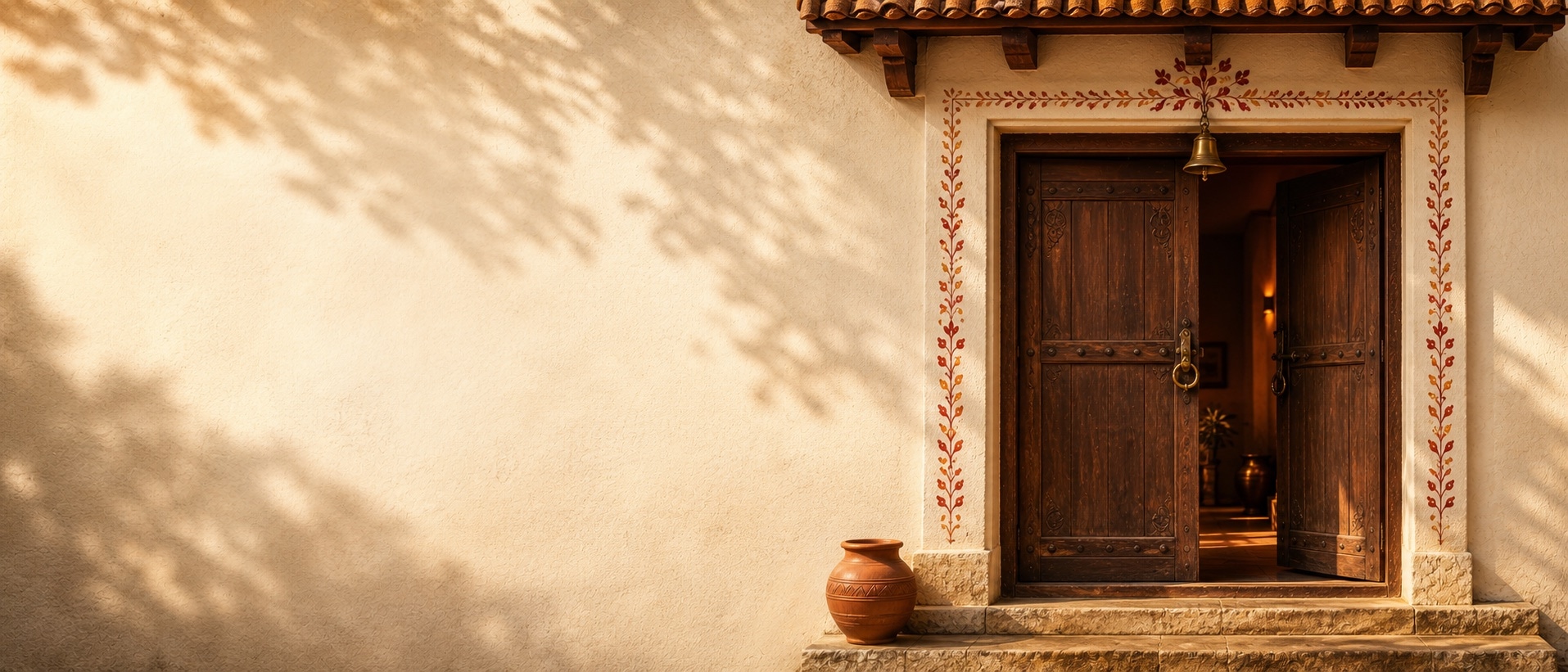 A traditional Indian doorway opening into warm light, representing Ashnoor's family-led leadership